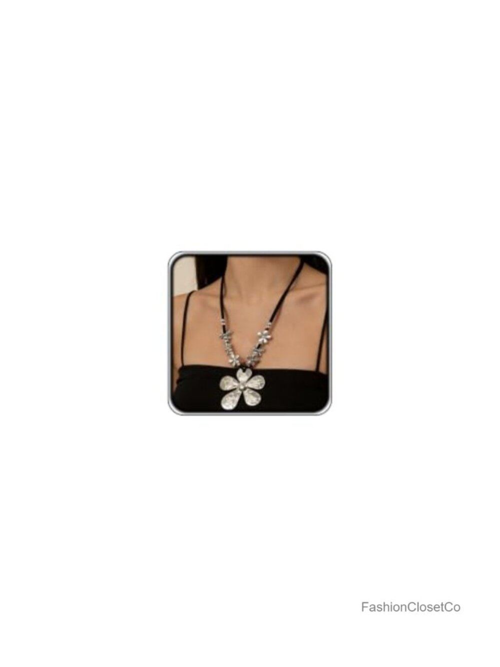 Boho Chunky Silver Daisy Flower Pendant Necklace Leather Cord Women Jewelry